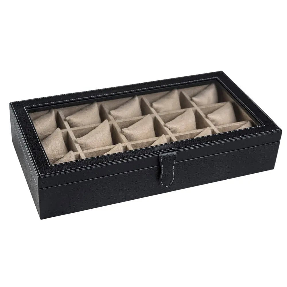 Caja en Piel con tapa de cristal para guardar 15 Relojes MACE