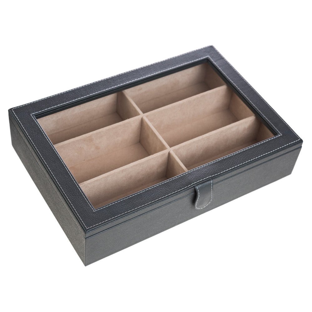 Caja en piel con tapa de cristal para guardar 6 lentes MACE