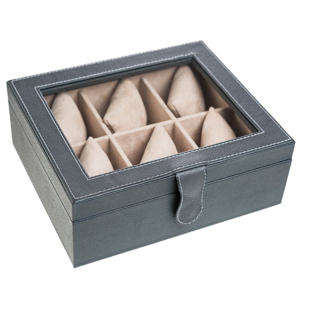 Caja en piel con tapa de cristal para guardar 6 relojes MACE