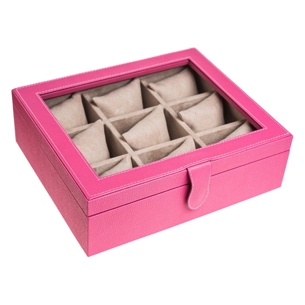 Caja en piel con tapa de cristal para guardar 9 relojes MACE