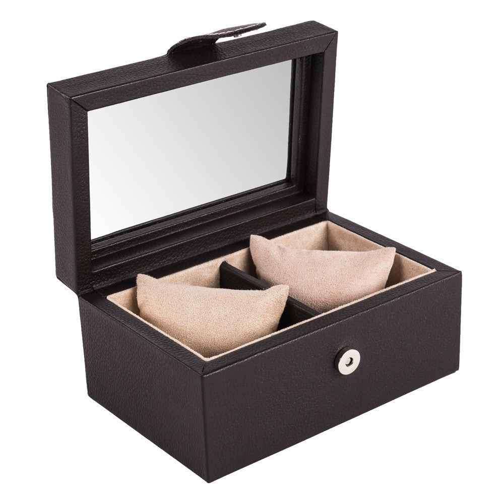 Caja en Piel para guardar 2 relojes con tapa de cristal MACE