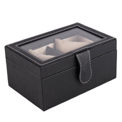Caja en Piel para guardar 2 relojes con tapa de cristal MACE