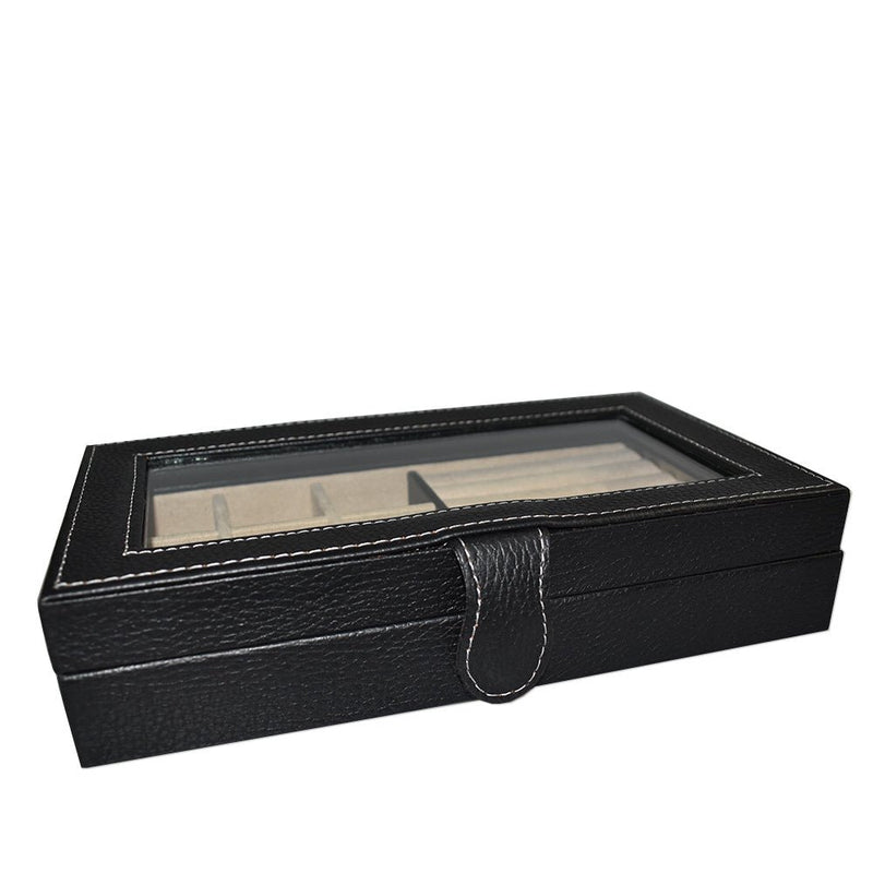 Caja rectangular en piel para guardar mancuernillas con tapa de vidrio MACE