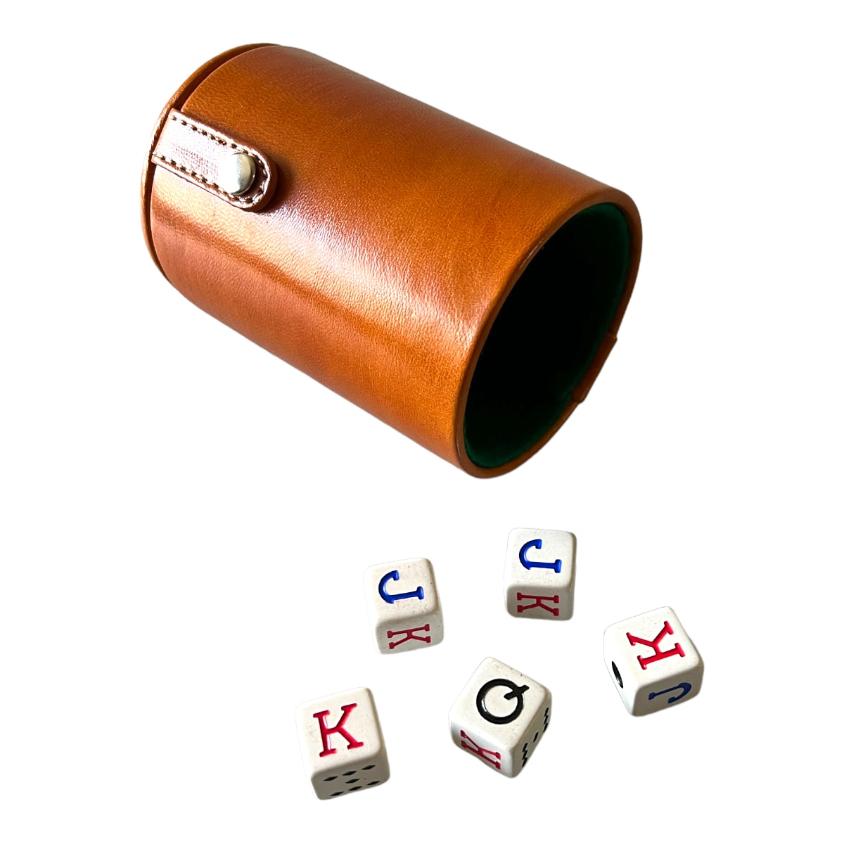 Cubilete forrado en piel con 5 dados FESA
