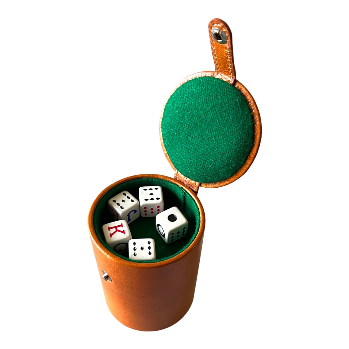 Cubilete forrado en piel con 5 dados FESA