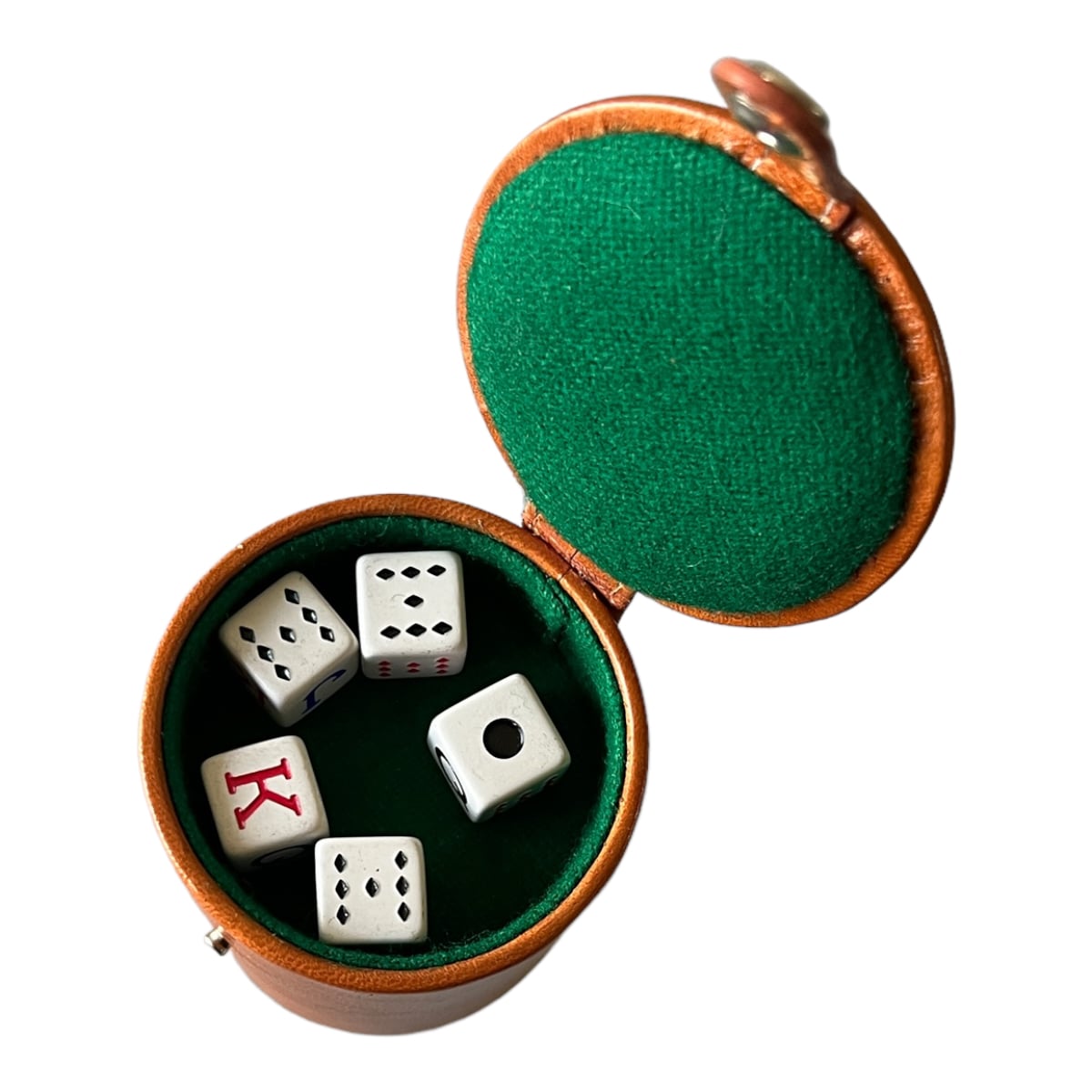 Cubilete forrado en piel con 5 dados FESA